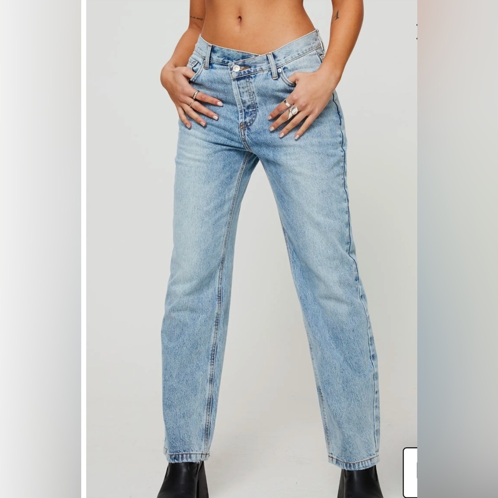 Princess Polly Holly Asymmetric Crossover Waist Rigid Straight Leg Jeans